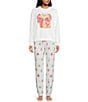 PJ Salvage Holiday Cat Print Coordinating Drawstring Tie Sleep Joggers, Color:Ivory - Image 3
