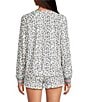 PJ Salvage Leopard Print Long Sleeve V-Neck Peachy Knit Coordinating Sleep Top, Color:Ivory - Image 2