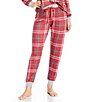PJ Salvage Lets Get Toasty Plaid Peachy Knit Coordinating Sleep Jogger, Color:Samba Red - Image 1