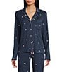 PJ Salvage Pj Salvage Long Sleeve Notch Collar Double Brushed Pointelle Rose Print Coordinating Sleep Top, Color:Navy - Image 1