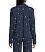 PJ Salvage Pj Salvage Long Sleeve Notch Collar Double Brushed Pointelle Rose Print Coordinating Sleep Top, Color:Navy - Image 2
