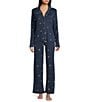 PJ Salvage Pj Salvage Long Sleeve Notch Collar Double Brushed Pointelle Rose Print Coordinating Sleep Top, Color:Navy - Image 3
