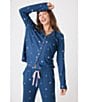 PJ Salvage Pj Salvage Long Sleeve Notch Collar Double Brushed Pointelle Rose Print Coordinating Sleep Top, Color:Navy - Image 6