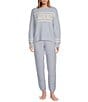 PJ Salvage Long Sleeve Round Neck Marshmallow Knit Apres Ski Coordinating Sleep Top, Color:Blue Whisper - Image 3