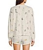 Color:Ivory - Image 2 - Long Sleeve Round Neck Peachy Knit Coordinating Dog Print Sleep Top