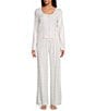 PJ Salvage Long Sleeve Scoop Neck Double Brushed Pointelle Floral Stripe Long Pajama Set - Image 1