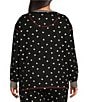PJ Salvage Plus Size Brushed Thermal Long Sleeve Henley Heart Print Coordinating Sleep Top, Color:Black - Image 2