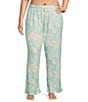 Color:Seafoam - Image 1 - Plus Size Floral Peachy Knit Elastic Waist Pocketed Coordinating Sleep Pant