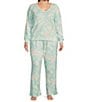 Color:Seafoam - Image 3 - Plus Size Floral Peachy Knit Elastic Waist Pocketed Coordinating Sleep Pant