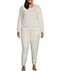 Color:Ivory - Image 3 - Plus Size Heart Print Peachy Knit Coordinating Sleep Jogger