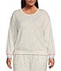 Color:Ivory - Image 1 - Plus Size Heart Print Peachy Knit Long Sleeve Round Neck Coordinating Sleep Top