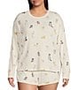 Color:Ivory - Image 1 - Pj Salvage Plus Size Long Sleeve Round Neck Puppy Love Peachy Knit Coordinating Sleep Top