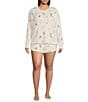 Color:Ivory - Image 3 - Pj Salvage Plus Size Long Sleeve Round Neck Puppy Love Peachy Knit Coordinating Sleep Top