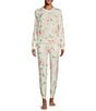 Color:Ivory - Image 3 - Rose Print Peachy Knit Coordinating Sleep Jogger