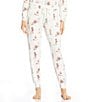 PJ Salvage Ruff On The Range Peachy Knit Drawstring Tie Western Doodle Dog Print Coordinating Sleep Pants, Color:Natural - Image 1