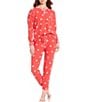 PJ Salvage Snowflake Print Long Sleeve Split Neck Knit Long Pajama Set, Color:Cherry Red - Image 1