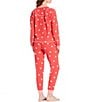 PJ Salvage Snowflake Print Long Sleeve Split Neck Knit Long Pajama Set, Color:Cherry Red - Image 2