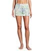 PJ Salvage Tropical Palm Print Peachy Knit Coordinating Drawstring Tie Sleep Shorts, Color:Ivory - Image 1