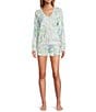 PJ Salvage Tropical Palm Print Peachy Knit Coordinating Drawstring Tie Sleep Shorts, Color:Ivory - Image 3