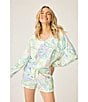PJ Salvage Tropical Palm Print Peachy Knit Coordinating Drawstring Tie Sleep Shorts, Color:Ivory - Image 5