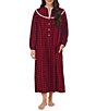Color:Red/Plaid - Image 1 - Plaid Print Cotton Flannel Eyelet Lace V-Neck Ballet Holiday Nightgown