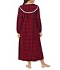 Color:Red/Plaid - Image 2 - Plaid Print Cotton Flannel Eyelet Lace V-Neck Ballet Holiday Nightgown