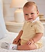 Color:Yellow - Image 2 - Ralph Lauren Baby Boys 3-24 Months Short Sleeve Vertical Stripe Knit Oxford Shortall