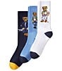 Color:Assorted - Image 1 - Bear Assorted Bear Crew Socks Gift Box 3-Pack
