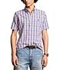 Color:Pink/Blue Multi - Image 1 - Big & Tall Classic Fit Performance Short Sleeve Plaid Shirt