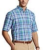 Color:Blue/Red Multi - Image 1 - Big & Tall Classic Fit Plaid Performance Stretch Short Sleeve Twill Woven Shirt
