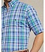 Color:Blue/Red Multi - Image 4 - Big & Tall Classic Fit Plaid Performance Stretch Short Sleeve Twill Woven Shirt