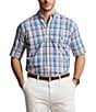 Color:Pink/Blue Multi - Image 1 - Big & Tall Classic Fit Plaid Performance Stretch Short Sleeve Twill Woven Shirt