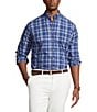 Color:Blue/Multi - Image 1 - Big & Tall Classic Fit Plaid Stretch Poplin Woven Shirt