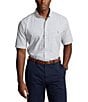 Color:Grey Heather/White - Image 1 - Big & Tall Classic-Fit Tattersall Oxford Short Sleeve Woven Shirt