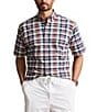 Color:White/Blue Multi - Image 1 - Big & Tall Multi-Color Plaid Oxford Short Sleeve Woven Shirt