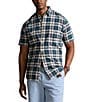 Color:White Green Multi - Image 1 - Big & Tall Plaid Oxford Short Sleeve Woven Shirt