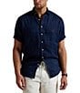 Polo Ralph Lauren Big & Tall Solid Linen Short Sleeve Woven Shirt, Color:Newport Navy - Image 1
