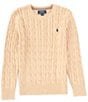 Color:New Camel Melange - Image 1 - Big Boys 8-20 Long Sleeve Cable Knit Sweater