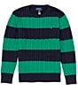 Color:RL Navy/Billiard Green - Image 1 - Big Boys 8-20 Long Sleeve Striped Cable-Knit Cotton Sweater