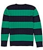 Color:RL Navy/Billiard Green - Image 2 - Big Boys 8-20 Long Sleeve Striped Cable-Knit Cotton Sweater
