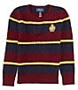 Color:Harvard Wine/Gold Bugle/RL Navy - Image 1 - Big Boys 8-20 Long Sleeve Striped Polo Crest Sweater