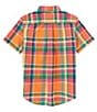 Color:Orange/Pink Multi - Image 2 - Big Boys 8-20 Short Sleeve Cotton Madras Stripe Shirt