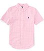 Color:Pink/White - Image 1 - Big Boys 8-20 Short Sleeve Gingham Poplin Shirt
