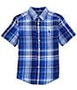 Color:Blue Multi - Image 1 - Big Boys 8-20 Short Sleeve Plaid Linen Shirt