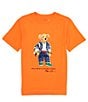 Color:May Orange - Image 1 - Big Boys 8-20 Short Sleeve Casual Polo Bear Graphic Jersey T-Shirt
