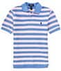 Color:Garden Pink/Harbor Island Blue - Image 1 - Big Boys 8-20 Short Sleeve Striped Mesh Polo Shirt