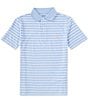 Color:Blue Hyacinth/Ceramic White - Image 1 - Big Boys 8-20 Short-Sleeve Striped Performance Jersey Polo Shirt