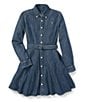 Color:Indigo - Image 1 - Big Girls 7-16 Belted Denim Shirt Dress