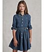 Color:Indigo - Image 4 - Big Girls 7-16 Belted Denim Shirt Dress