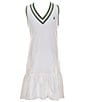 Color:White - Image 1 - Big Girls 7-16 Cricket-Stripe Drop-Waist Terry Dress